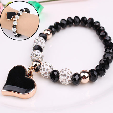 Sparkling Crystal Heart Elastic Bracelet – Radiant Silver-Plated Bangle – Stretch Jewelry Gift for Women
