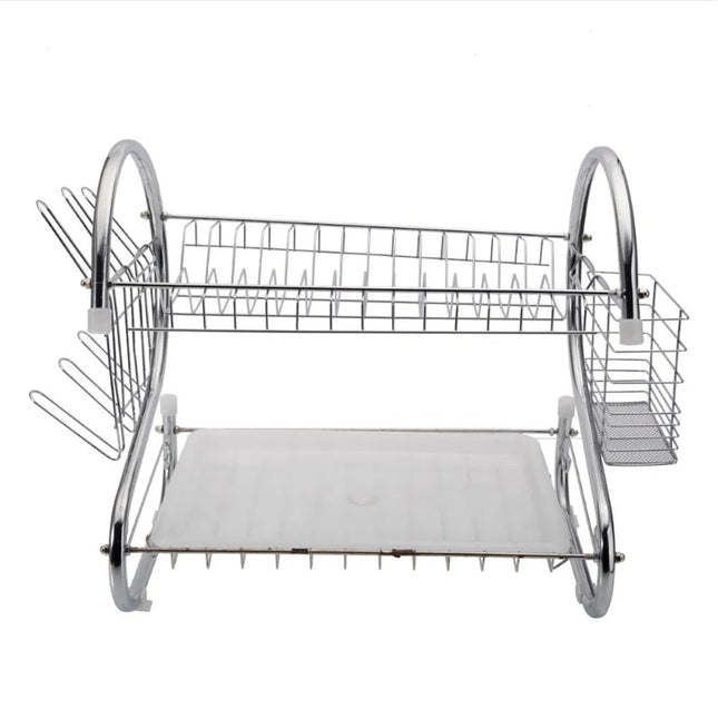 Large Capacity Double-Layer Dish Drainer – Rust-Proof Kitchen Rack for Plates, Bowls & Utensils