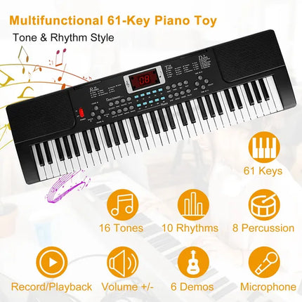 61-Key Digital Electronic Keyboard with Adjustable Stand & Microphone – Full Music Station for Kids & Beginners – Portable Electric Piano Set