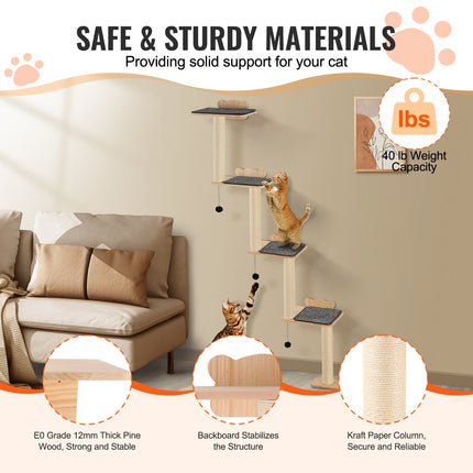 AuraForest™ Wall-Mounted Cat Tree Shelves – Tree-Shaped Cat Furniture Set with Multi-Level Climbing Platforms – Aesthetic Wood Wall Perch for Indoor Cats