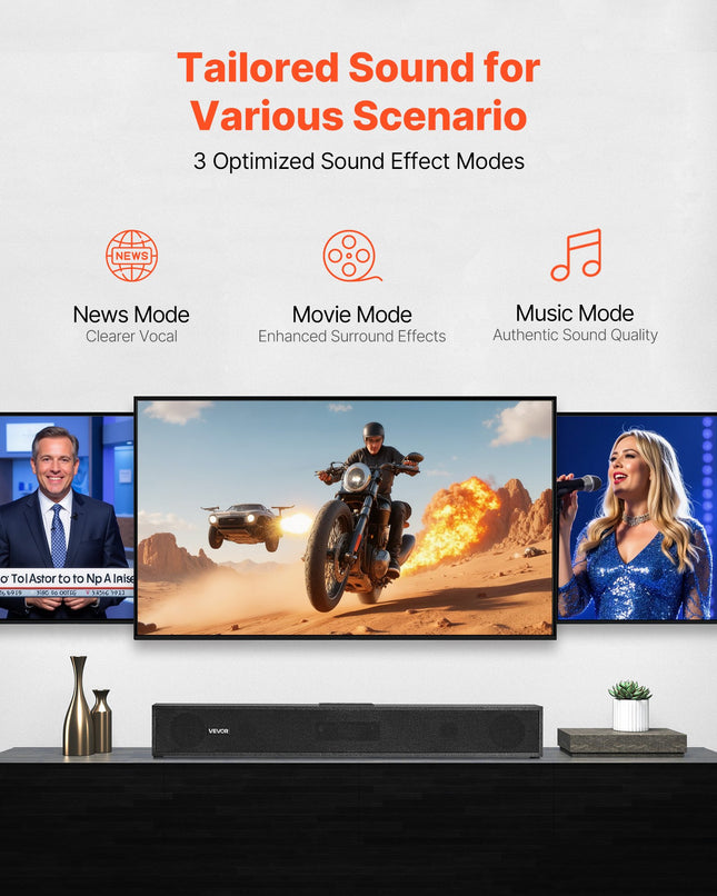 80W Sound Bar for Smart TV – 24-Inch 2.0 Channel Surround Sound System – Bluetooth 5.0, AUX & Optical Connection – Compact Home Theater Speaker with Remote Control