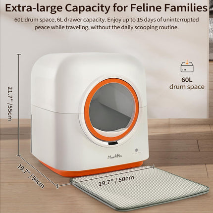 60L Smart Automatic Cat Litter Box – WiFi App Control & Monitoring – Ionic Deodorization & Infrared Safety Sensors – Self-Cleaning Robot for Multiple Cats