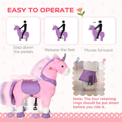 Ride-On Real Walking Unicorn – Mechanical Pony with Sparkly Horn – No Batteries Needed – Soft Plush Interactive Toy for Kids (Supports 176 lbs)