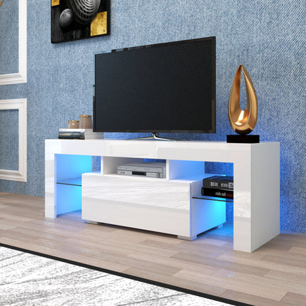 Large Modern Black TV Stand with LED Lights – Entertainment Center with Remote Control RGB Lighting – High Gloss Media Console for Big Screen TVs