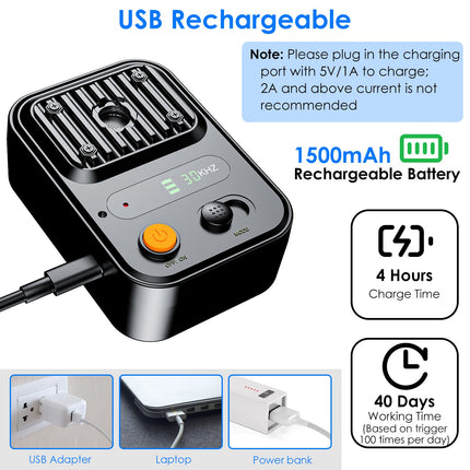 Rechargeable Ultrasonic Anti-Barking Device – IPX4 Waterproof Bark Control Box – 3 Adjustable Frequency Modes – 33ft Range Auto Dog Barking Deterrent for Indoor & Outdoor