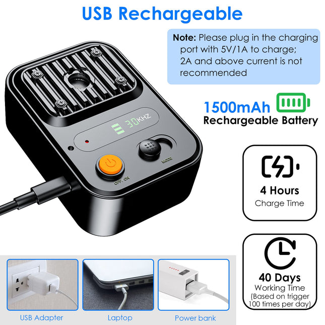 Rechargeable Ultrasonic Anti-Barking Device – IPX4 Waterproof Bark Control Box – 3 Adjustable Frequency Modes – 33ft Range Auto Dog Barking Deterrent for Indoor & Outdoor