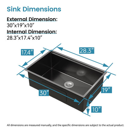 30-Inch Black Stainless Steel Workstation Sink – Handmade Undermount Single Bowl Kitchen Sink with Cutting Board & Colander