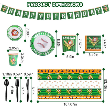 171-Piece Baseball Party Supplies Kit – All-in-One Birthday Disposable Dinnerware Set – Includes Plates, Cups, Cutlery, Napkins & Tablecloth – Sports Theme Party Decorations