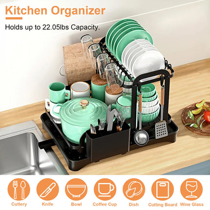 All-in-One 2-Tier Kitchen Dish Drainer – Multi-Functional Storage Rack for Bowls, Plates & Chopping Boards
