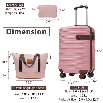 3-Piece Luggage Set with Spinner Wheels – Lightweight ABS Hardshell Suitcases – 20" Carry-On Airline Approved (22x14x9) – Durable Travel Bags with TSA Lock