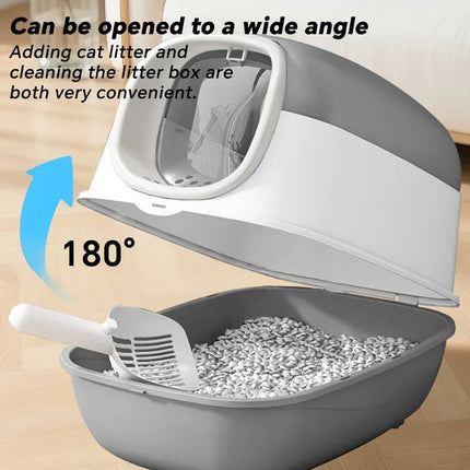 Hooded Cat Litter Box with Lid – Odor-Control Covered Kitty Litter Pan for Mess-Free Floors
