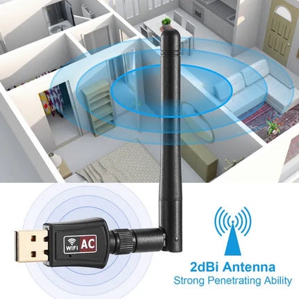 AC600 Dual Band USB WiFi Adapter - 5G/2.4G Wireless Network Dongle with 2dBi External Antenna - High-Speed 802.11ac Wi-Fi Receiver for PC Desktop & Laptop