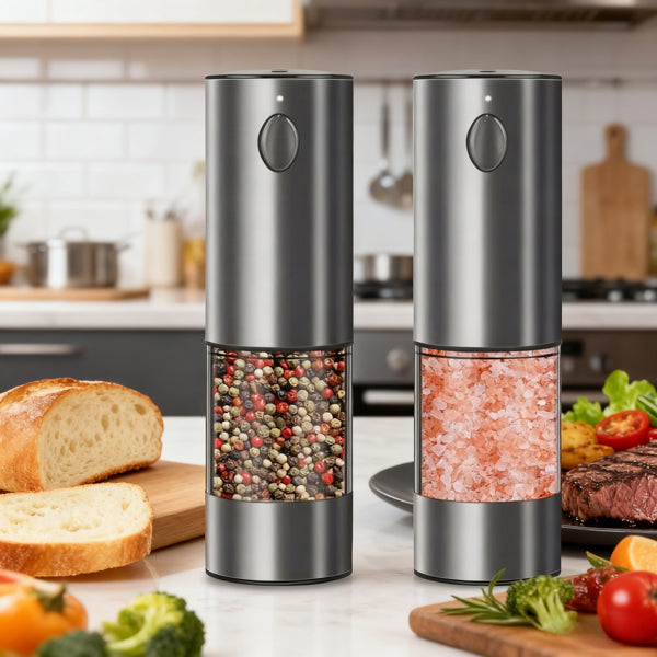 2pcs Electric Salt and Pepper Grinder Set – Battery Powered Automatic Spice Mill with Adjustable Coarseness – One-Handed Operation