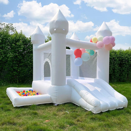 White Castle Inflatable Bounce House – Premium Oxford Cloth Trampoline with Blower for Kids' Parties & Backyard Play