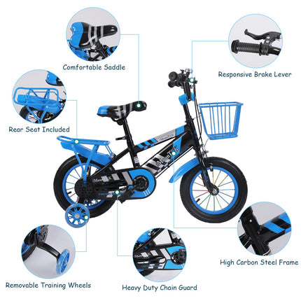 16" Kids Bike with Training Wheels & Helmet – Complete Bicycle Set for Boys 4-7 Years Old – Includes Front Basket, Rear Seat & Chain Guard
