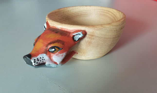 Hand-Carved Scandinavian Kuksa Wooden Mug – Traditional Guksi Camping Cup – Authentic Nordic Wood Coffee Mug with Animal Carvings