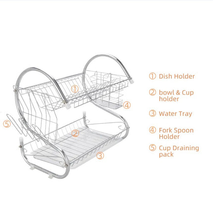 Large Capacity Double-Layer Dish Drainer – Rust-Proof Kitchen Rack for Plates, Bowls & Utensils