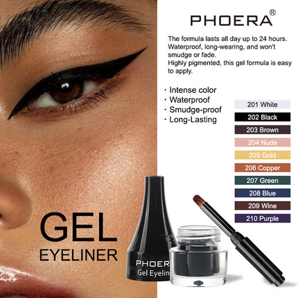 Phoera 10-Color Vibrant Liquid Eyeliner – Waterproof & Long-Wear Matte Finish