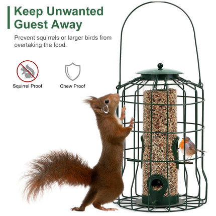 Metal Squirrel-Proof Wild Bird Feeder – 4-Port Chew-Proof Hanging Seed Dispenser – Durable Outdoor Feeder for Small Songbirds