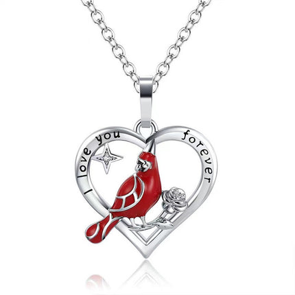 Heart-Shaped Red Cardinal Pendant Necklace – Symbolic "Always With You" Memorial Jewelry – Anniversary & Valentine’s Day Gift for Her