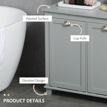 Double Tilt-Out Laundry Cabinet with 2 Removable Compartments – Space-Saving Bathroom Sorter – Contemporary Gray Finish