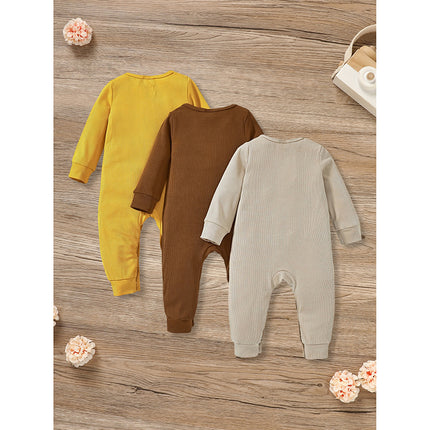 3-Pack Essential Baby Ribbed Rompers – 100% Soft Cotton Long Sleeve Jumpsuits – Unisex Infant Button-Front Bodysuits