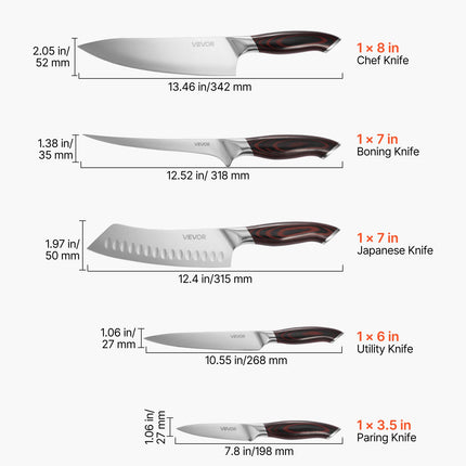 5-Piece Professional Kitchen Knife Set – High-Carbon Stainless Steel – Ultra-Durable Crack-Resistant Handles for Precise Cutting