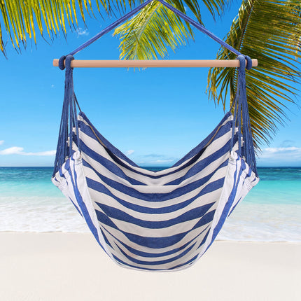 Premium Canvas Hammock Hanging Chair – Portable Swing Seat with Wooden Spreader Bar & 2 Pillows – 265lbs Capacity for Indoors & Outdoors