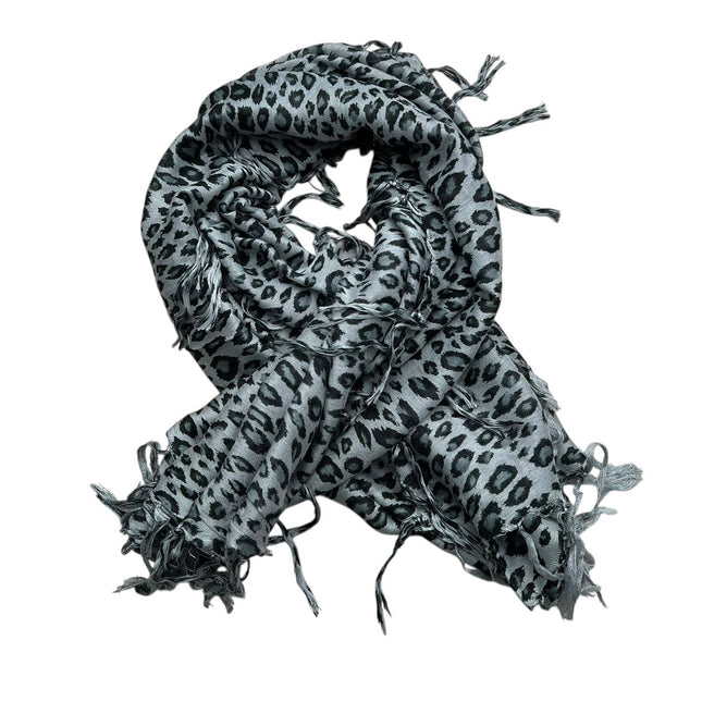 Grey Leopard Print Square Scarf – Lightweight Viscose Head Wrap and Shawl for Evening Wear & Daily Style