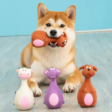 4-Pack Cute Latex Dog Squeaky Toys – Soft Chew Toys for Small Dogs & Puppies – Interactive Sound Toys for Teething & Dental Health