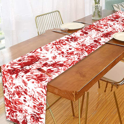 Spooky Bloody Handprint Halloween Tablecloth – Durable & Reusable Party Table Cover – Frightening Festive Decor for Haunted Houses & Gatherings