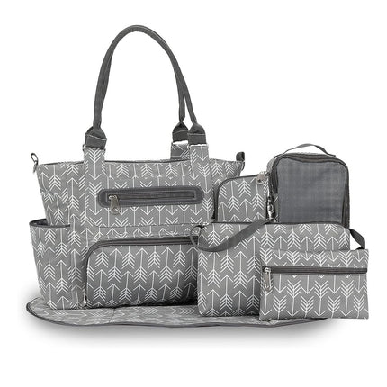 8-Piece Baby Diaper Bag Mega Set – Multi-Functional Mummy Tote with Bottle Bag, Mesh Organizer, Changing Pad & Stroller Straps