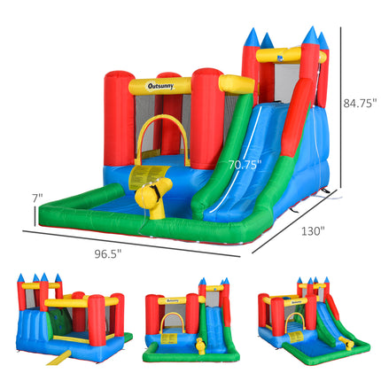 6-in-1 Inflatable Water Slide & Bounce House – Giant Bouncing Castle with Water Cannon, Climbing Wall & Splash Pool – Heavy Duty Outdoor Fun for Kids (Blower Included)