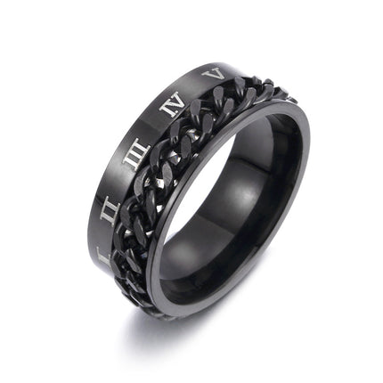 Roman Numeral Spinner Ring for Men – Rotatable Chain Titanium Steel Ring – Multifunctional Bottle Opener & Stress Relief Jewelry – Punk Style Gift