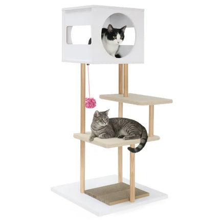 Multi-Level Cat Tree Tower with Dual-Door Condo – Activity Center with Scratching Pads & Anti-Tipping Kit for Indoor Cats