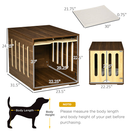 Furniture Style Dog Crate End Table – Wooden Pet Kennel with Removable Door Panel – Decorative Dog House with Foam Cushion & Safety Lock (Brown)