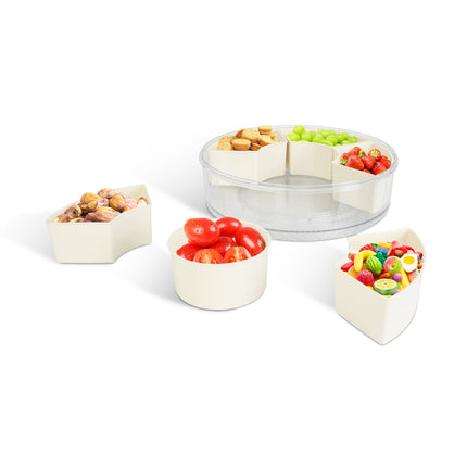 2-Pack Clear Divided Serving Tray for Parties & Picnics – Rotatable Snack Organizer with Removable Dividers – Portable Fruit & Nut Platter