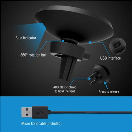 Magnetic Wireless Car Charger – MagSafe Compatible Fast Charging Mount – 360° Rotating Air Vent Phone Holder for iPhone 15, 14, 13, 12 Series