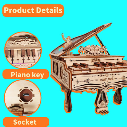 3D Wooden Piano Puzzle Music Box – Handmade Mechanical Assembly Model Kit for Creative Adults, Teens & DIY Enthusiasts
