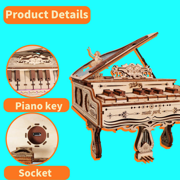 3D Wooden Piano Puzzle Music Box – Handmade Mechanical Assembly Model Kit for Creative Adults, Teens & DIY Enthusiasts