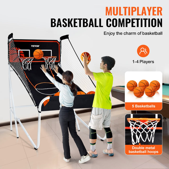 Foldable Dual Shot Basketball Arcade Game – 2-Player Indoor Hoop Set with 5 Balls & 8 Game Modes – Electronic Scoreboard for Kids & Adults