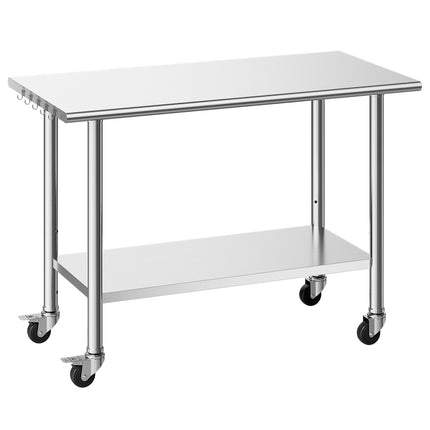 Stainless Steel Commercial Work Table – Heavy Duty 24x48 Inch Food Prep Station with Wheels and Adjustable Undershelf for Kitchens & Garages