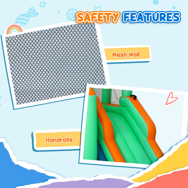 8-in-1 Inflatable Bounce House & Water Slide – Huge Jumping Castle with 680W High-Power Blower – Double Slides, Climbing Wall & Splash Pool – Premium Backyard Fun for Kids