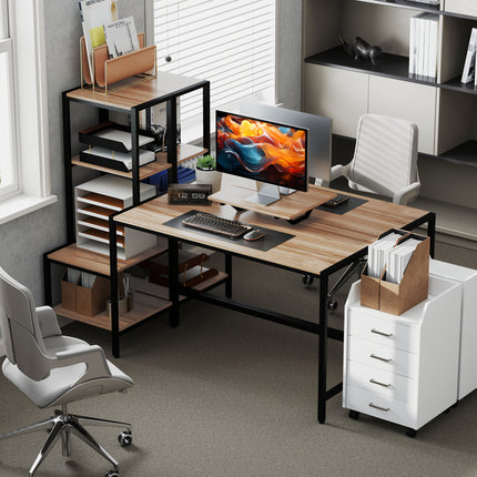 67" Large Computer Desk with Monitor Stand – Reversible 4-Tier Storage Shelves – Industrial Writing Desk with CPU Space for Home Office