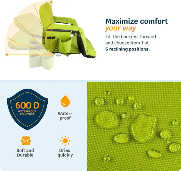 Heated Reclining Stadium Seat with Back Support – Extra Wide Padded Cushion Chair for Bleachers, Sports Games & Outdoor Events
