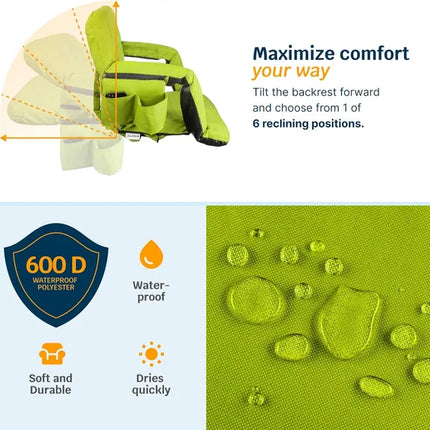 Heated Reclining Stadium Seat with Back Support – Extra Wide Portable Bleacher Chair for Sports Fans & Outdoor Events