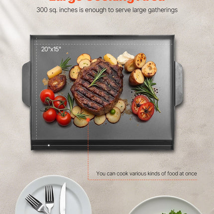 22x16" Carbon Steel Flat Top Griddle – Large Universal BBQ Grill Pan for Outdoor Cooking & Camping