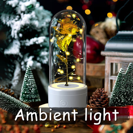 Eternal Rose in Glass Dome with Bluetooth Speaker – Romantic LED Luminous Flower Night Light – Perfect Valentine's Day & Anniversary Gift for Her