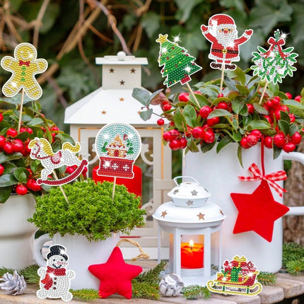 12 Sets Christmas Diamond Art Garden Stakes – DIY 5D Diamond Painting Kits – Santa, Snowman & Reindeer Outdoor Ornaments – Holiday Yard & Flower Pot Decor