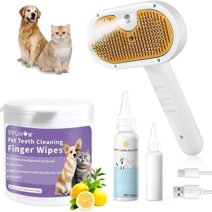 3-in-1 Steamy Cat Brush – Professional Pet Steam Brush for Shedding & Grooming – Electric Spray Massage Comb for Cats & Dogs – Rechargeable Hair Removal Tool